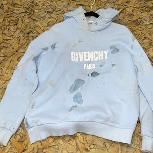Givenchy Light Blue Logo Distressed Hoodie